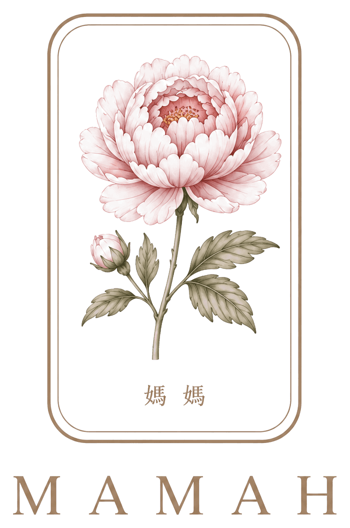 MAMAH — a watercolor peony inside a mahjong tile